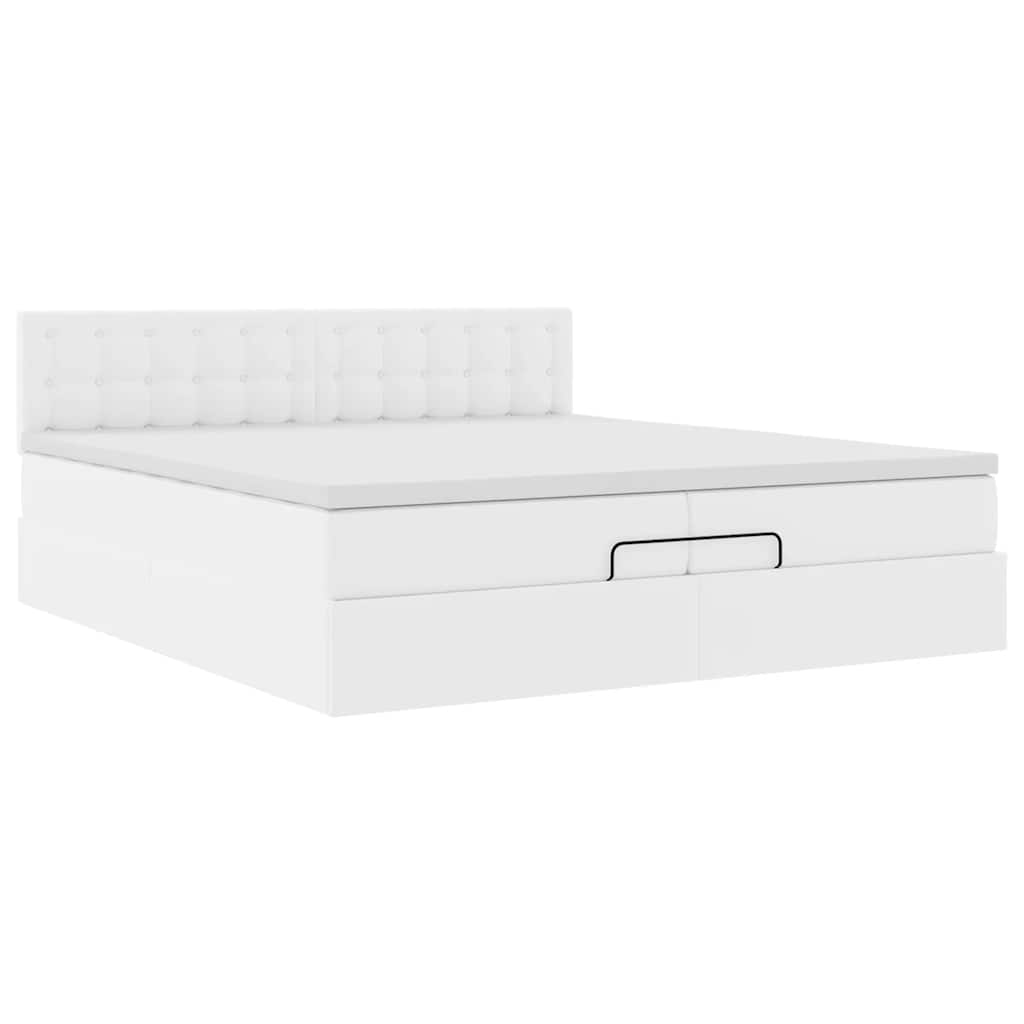 Cadre de lit ottoman et matelas blanc pur 200x200cm similicuir