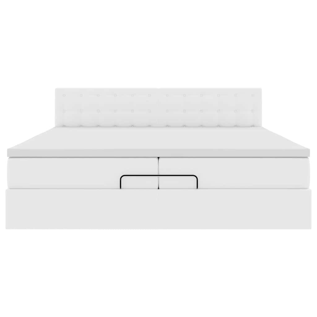 Cadre de lit ottoman et matelas blanc pur 200x200cm similicuir