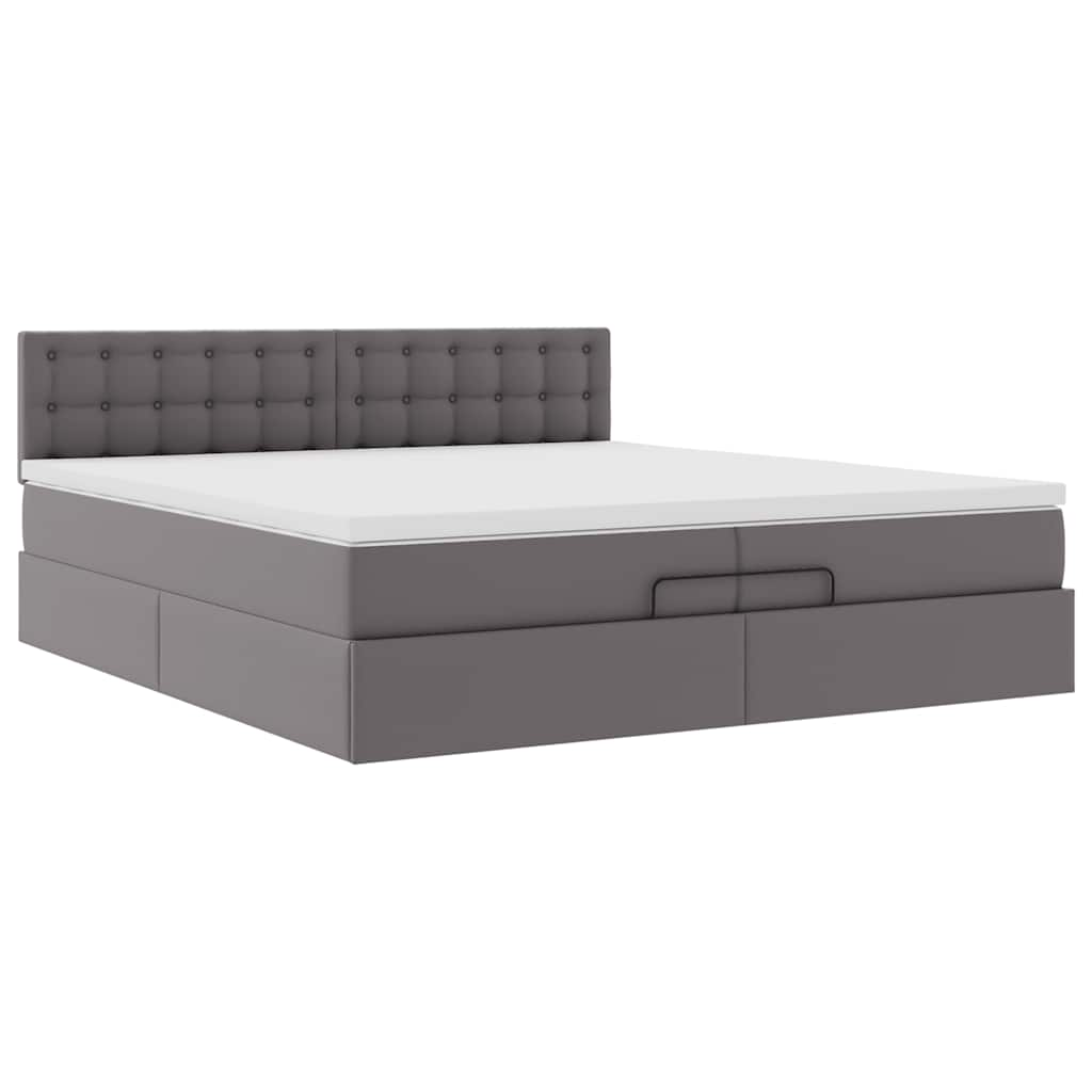 Cadre de lit ottoman avec matelas gris 200x200 cm similicuir