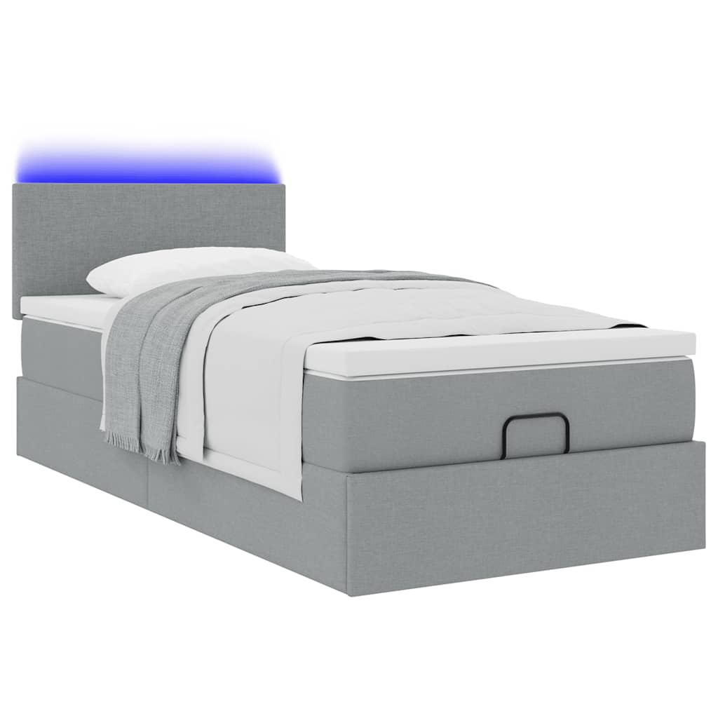 Cadre de lit ottoman avec matelas gris clair 80x200 cm tissu