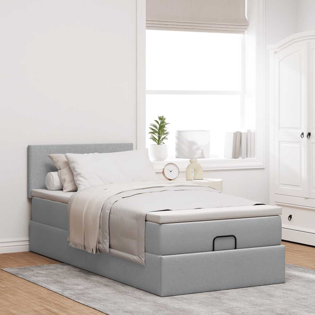 Cadre de lit ottoman avec matelas gris clair 80x200 cm tissu