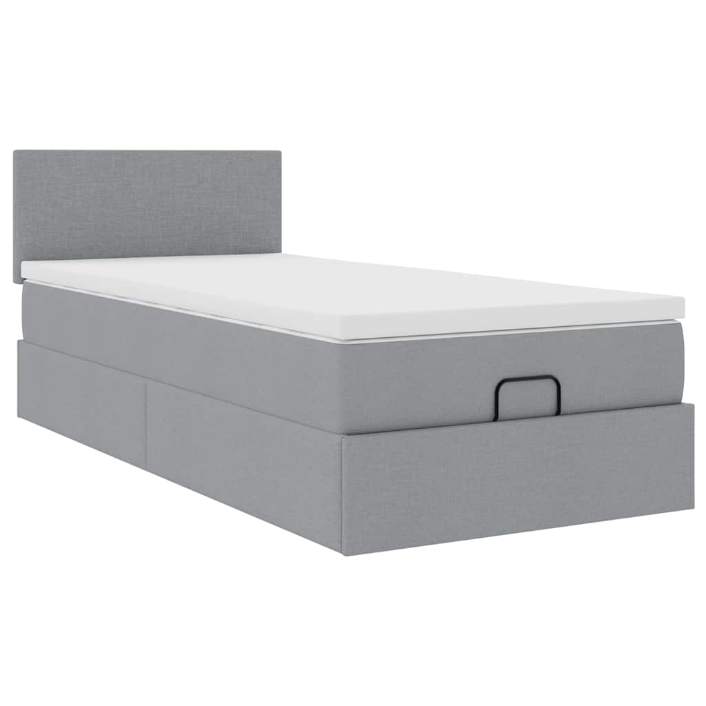 Cadre de lit ottoman avec matelas gris clair 80x200 cm tissu