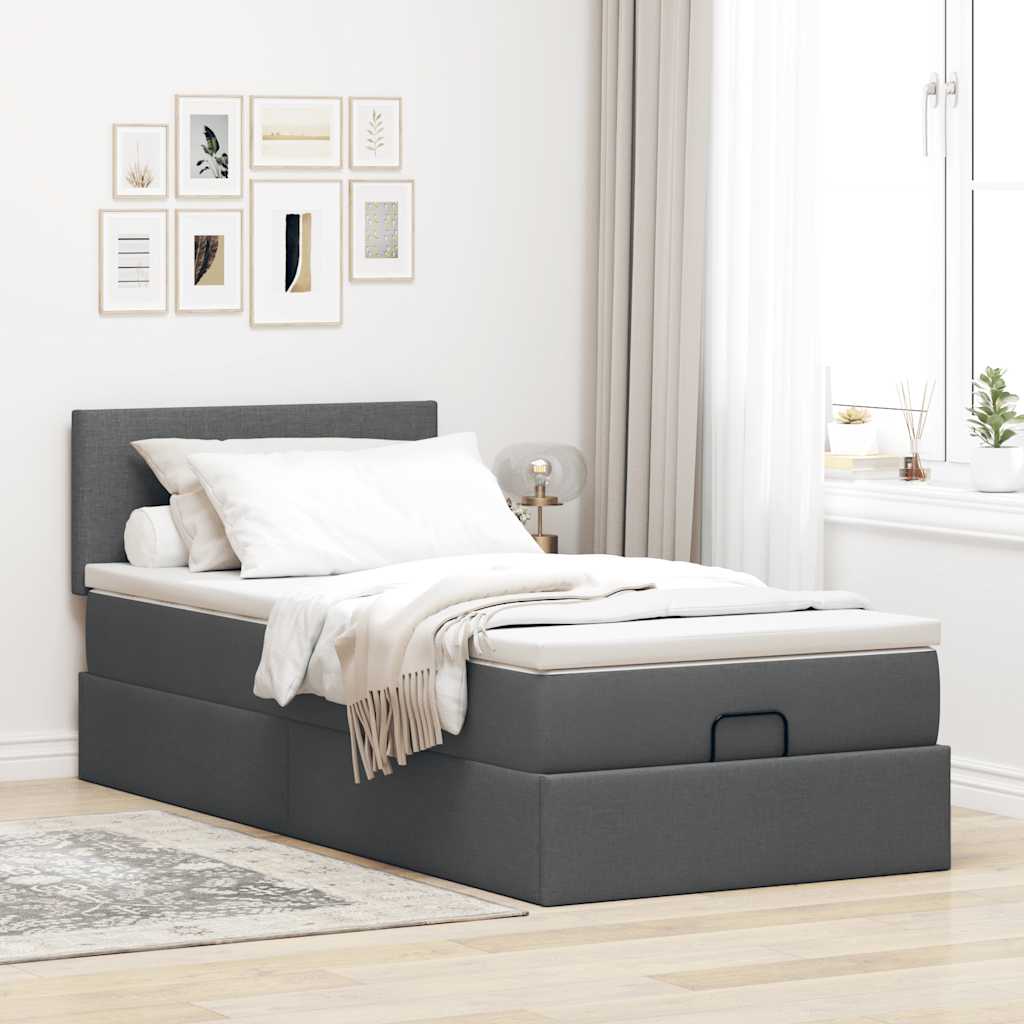 Cadre de lit ottoman avec matelas gris foncé 80x200 cm tissu