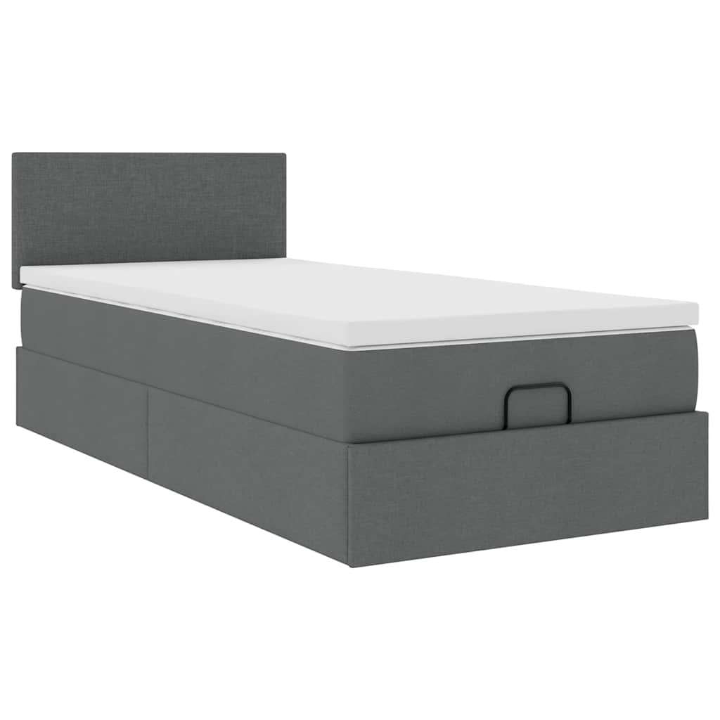 Cadre de lit ottoman avec matelas gris foncé 80x200 cm tissu