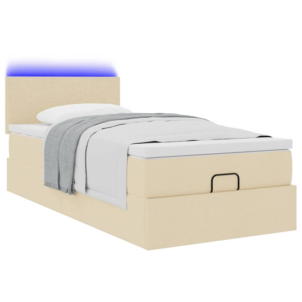 Cadre de lit ottoman avec matelas crème 80x200 cm tissu