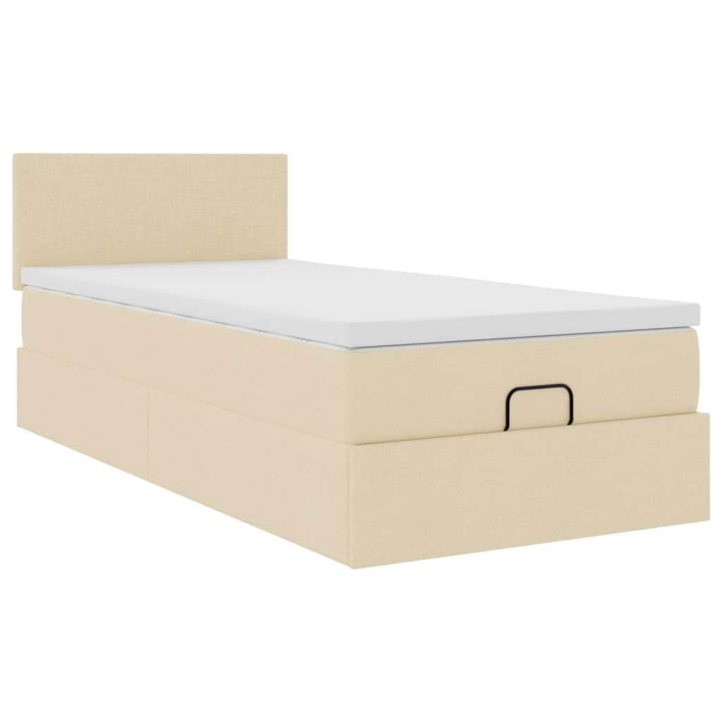 Cadre de lit ottoman avec matelas crème 80x200 cm tissu