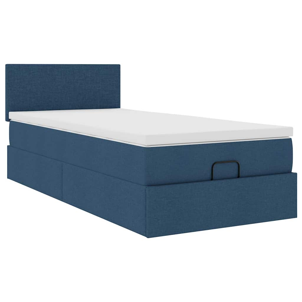 Cadre de lit ottoman avec matelas bleu 80x200 cm tissu