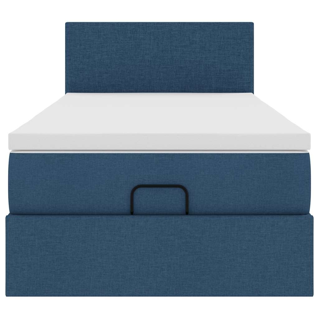 Cadre de lit ottoman avec matelas bleu 80x200 cm tissu