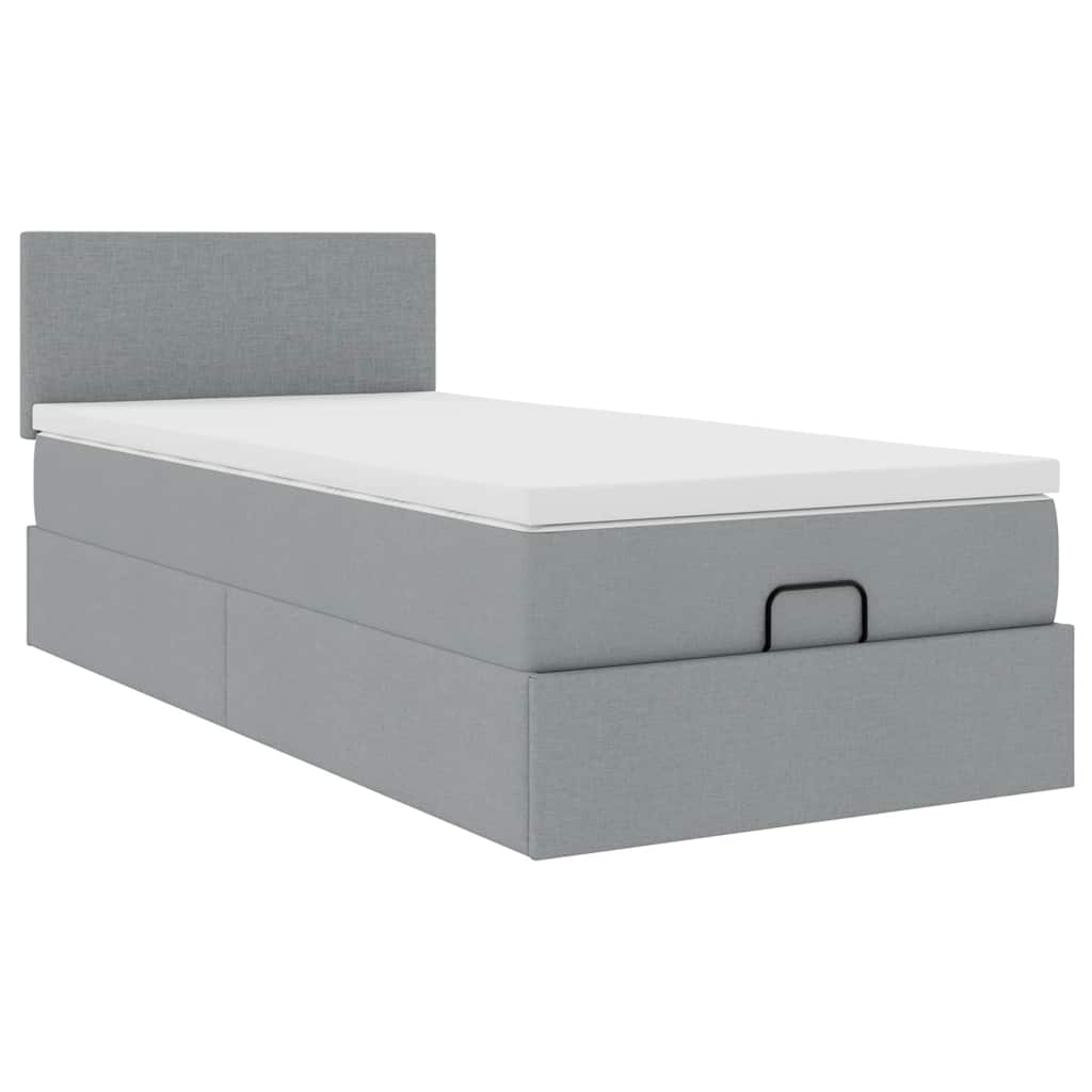 Cadre de lit ottoman et matelas gris clair 90x190 cm tissu