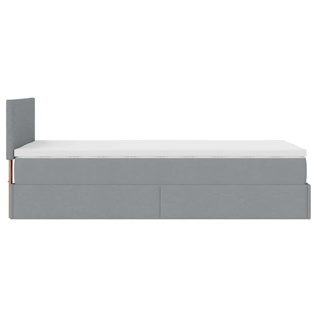 Cadre de lit ottoman et matelas gris clair 90x190 cm tissu