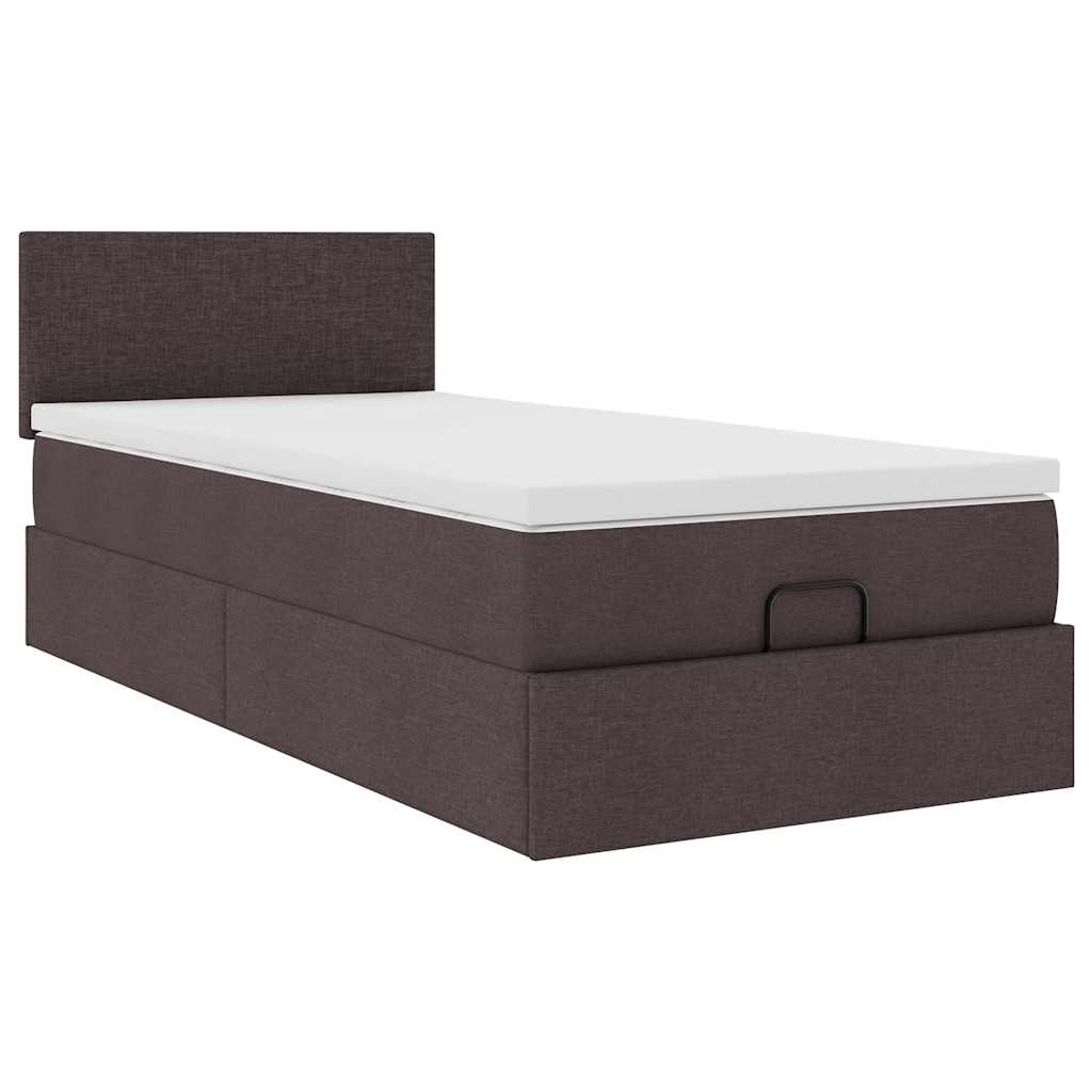 Cadre de lit ottoman avec matelas marron foncé 90x190 cm tissu