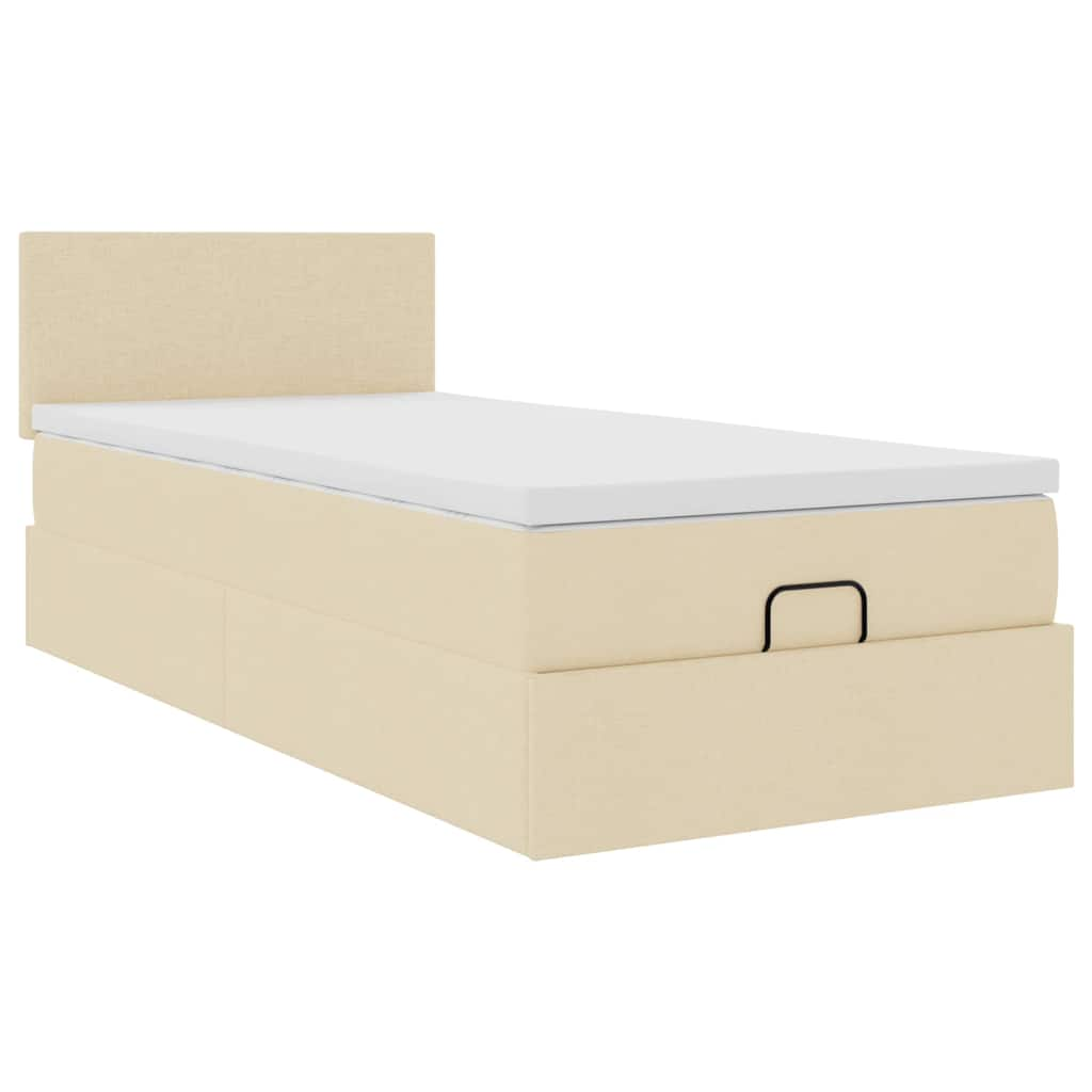 Cadre de lit ottoman avec matelas crème 90x190 cm tissu