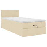 Cadre de lit ottoman avec matelas crème 90x190 cm tissu