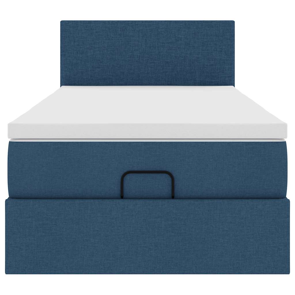 Cadre de lit ottoman avec matelas bleu 90x190 cm tissu