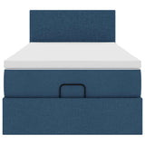 Cadre de lit ottoman avec matelas bleu 90x190 cm tissu