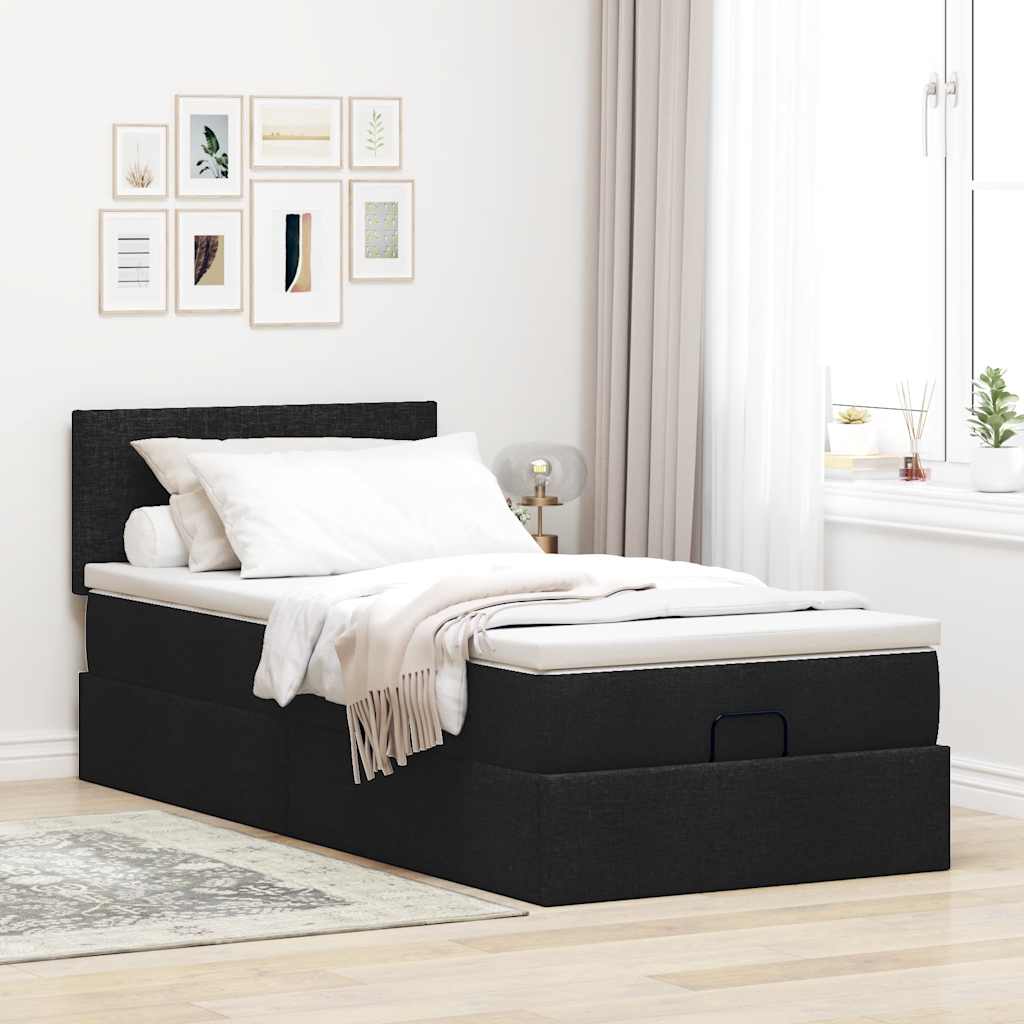 Ottoman bed with black mattress 100x200 cm fabric