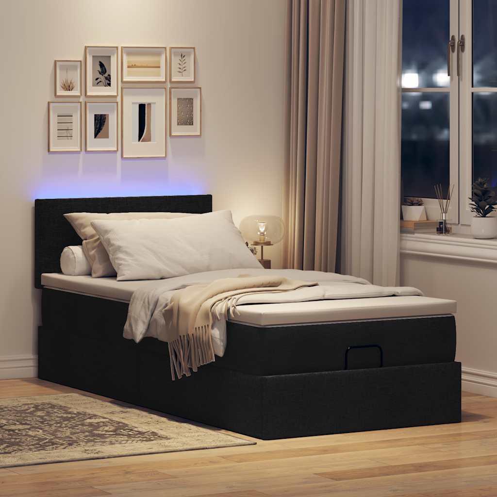 Ottoman bed with black mattress 100x200 cm fabric