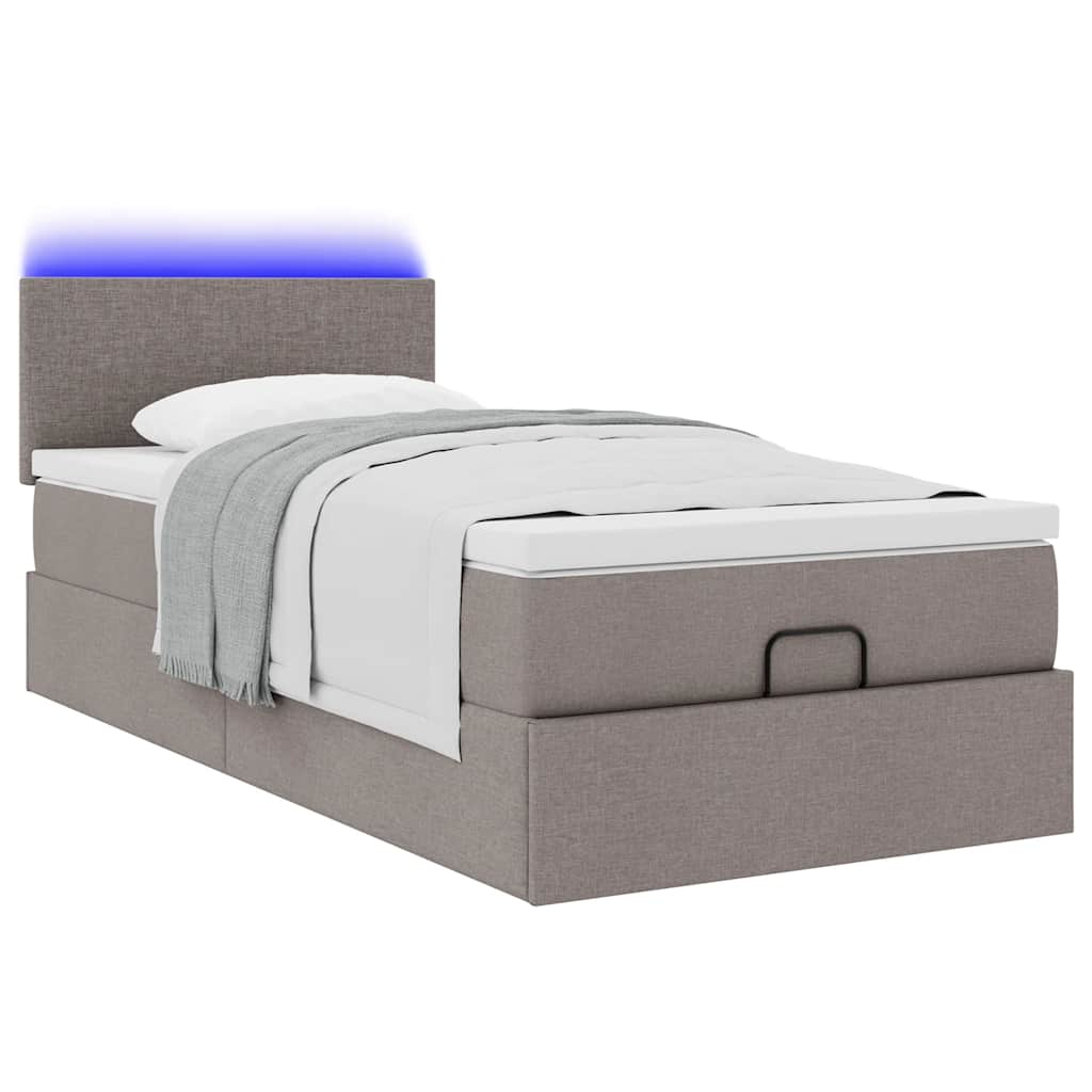 Ottoman bed with taupe mattress 100x200 cm fabric