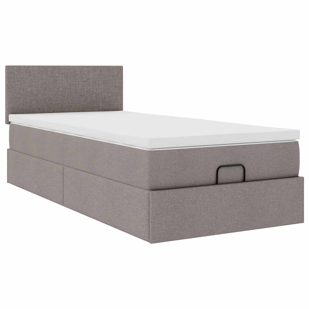 Ottoman bed with taupe mattress 100x200 cm fabric