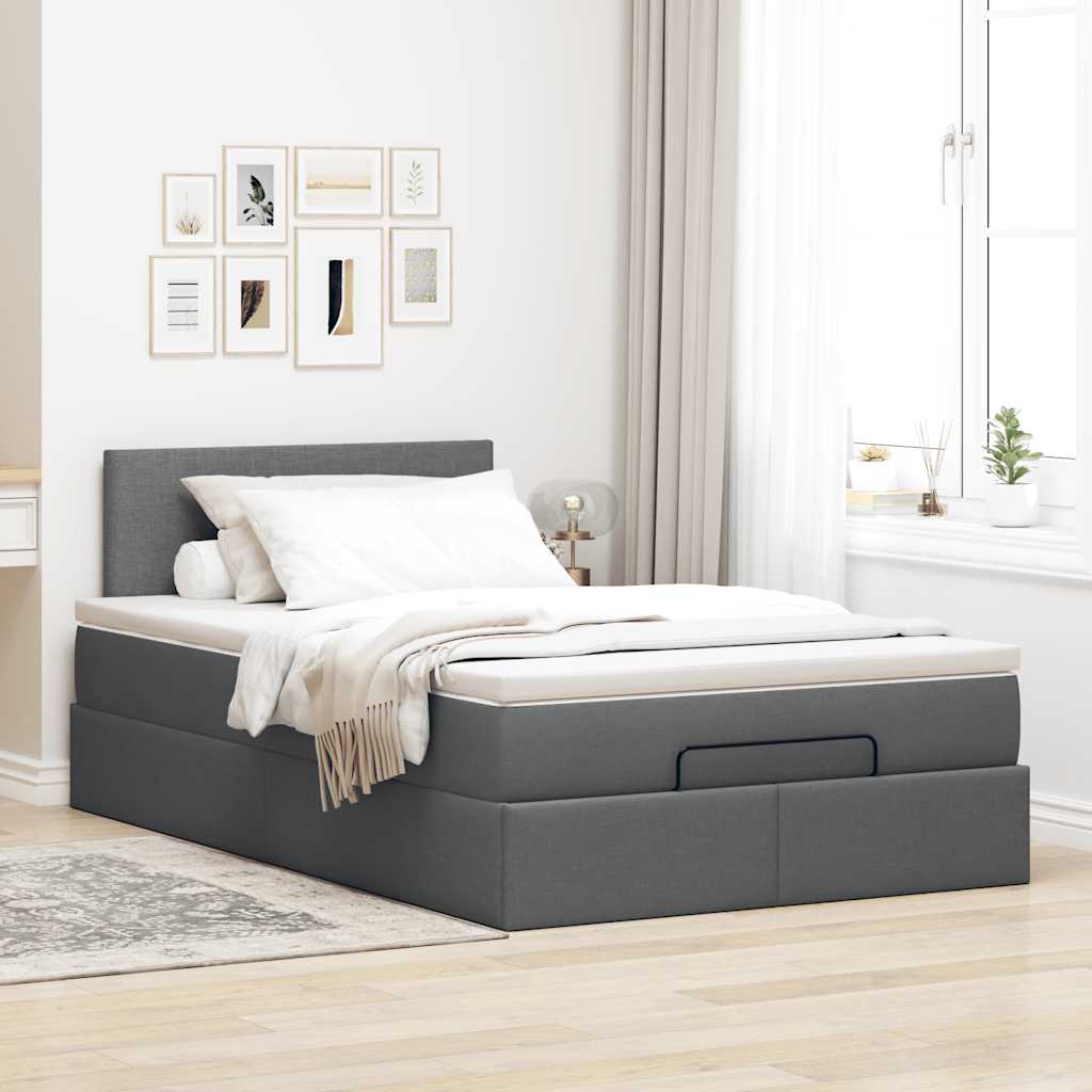 Ottoman bed with dark gray mattress 120x190 cm fabric