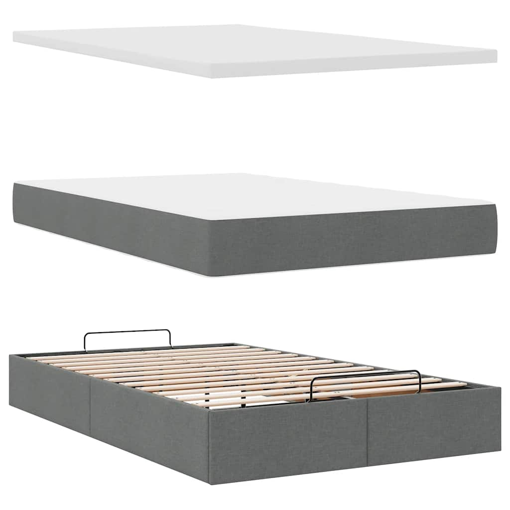 Ottoman bed with dark gray mattress 120x190 cm fabric