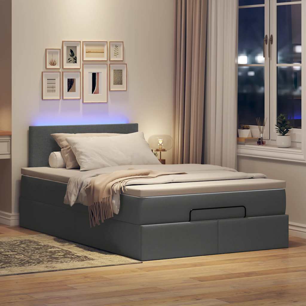 Ottoman bed with dark gray mattress 120x190 cm fabric