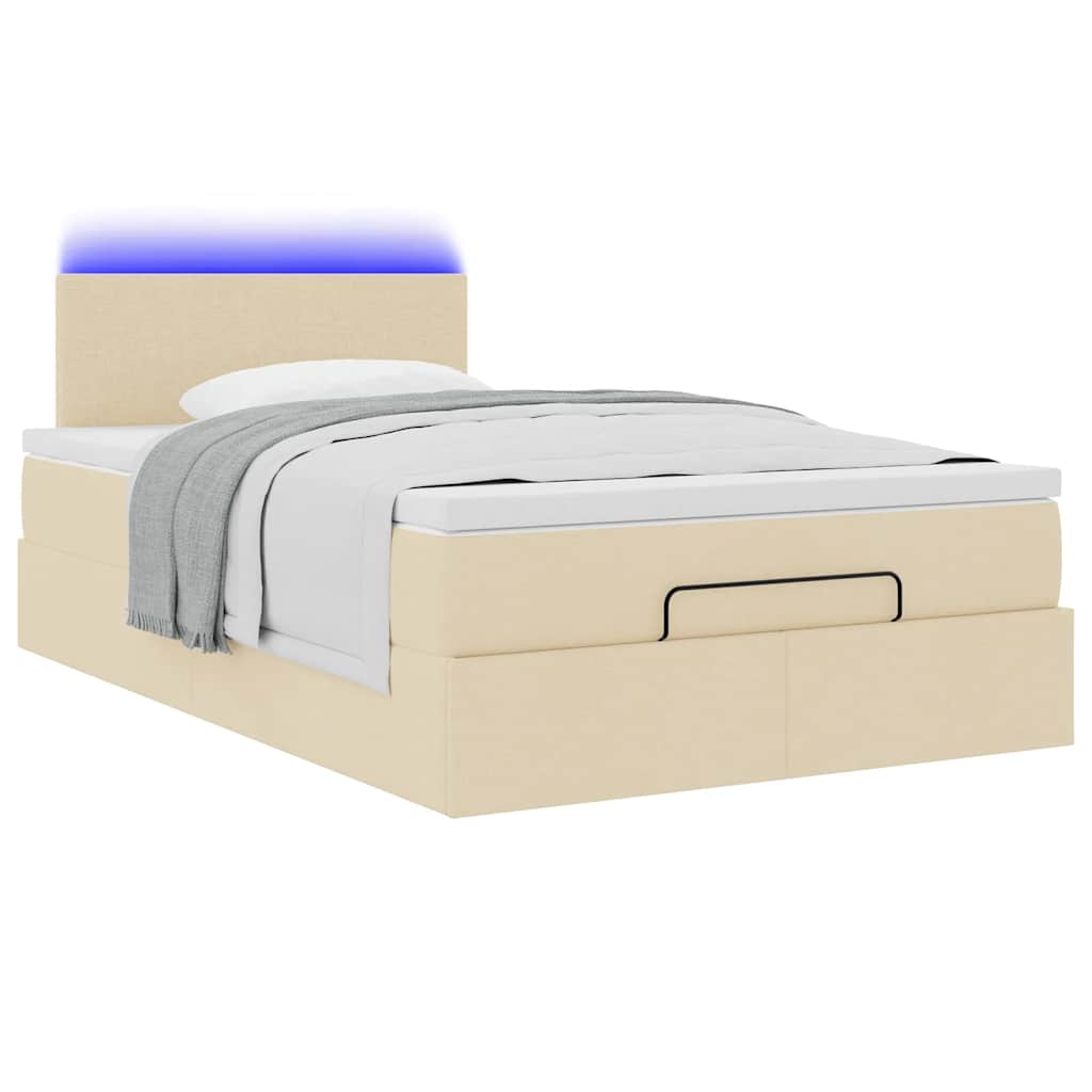 Cadre de lit ottoman avec matelas crème 120x190 cm tissu