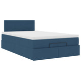 Cadre de lit ottoman avec matelas bleu 120x190 cm tissu