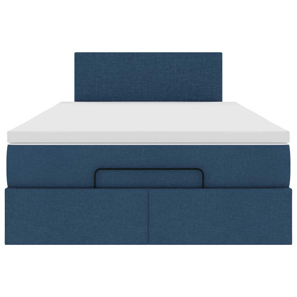 Cadre de lit ottoman avec matelas bleu 120x190 cm tissu