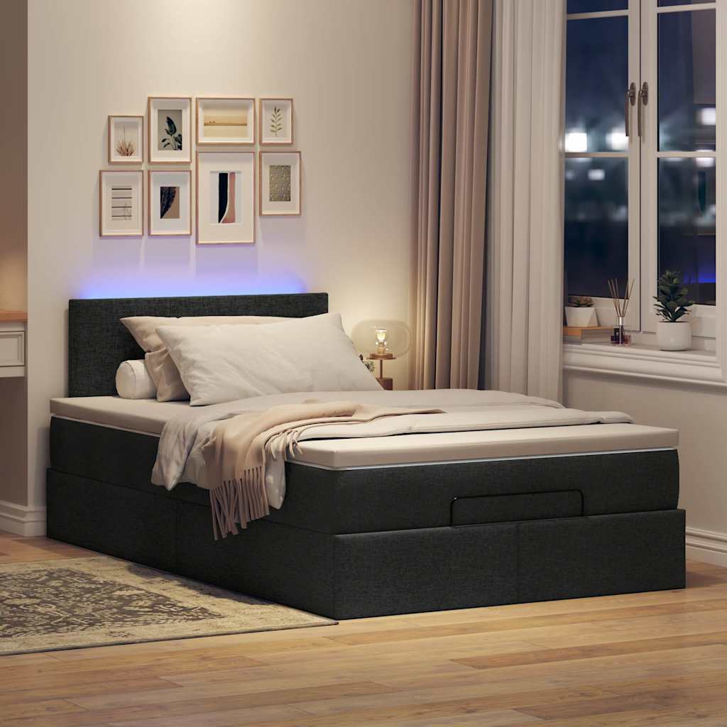 Lit ottoman avec matelas noir 120x200 cm tissu