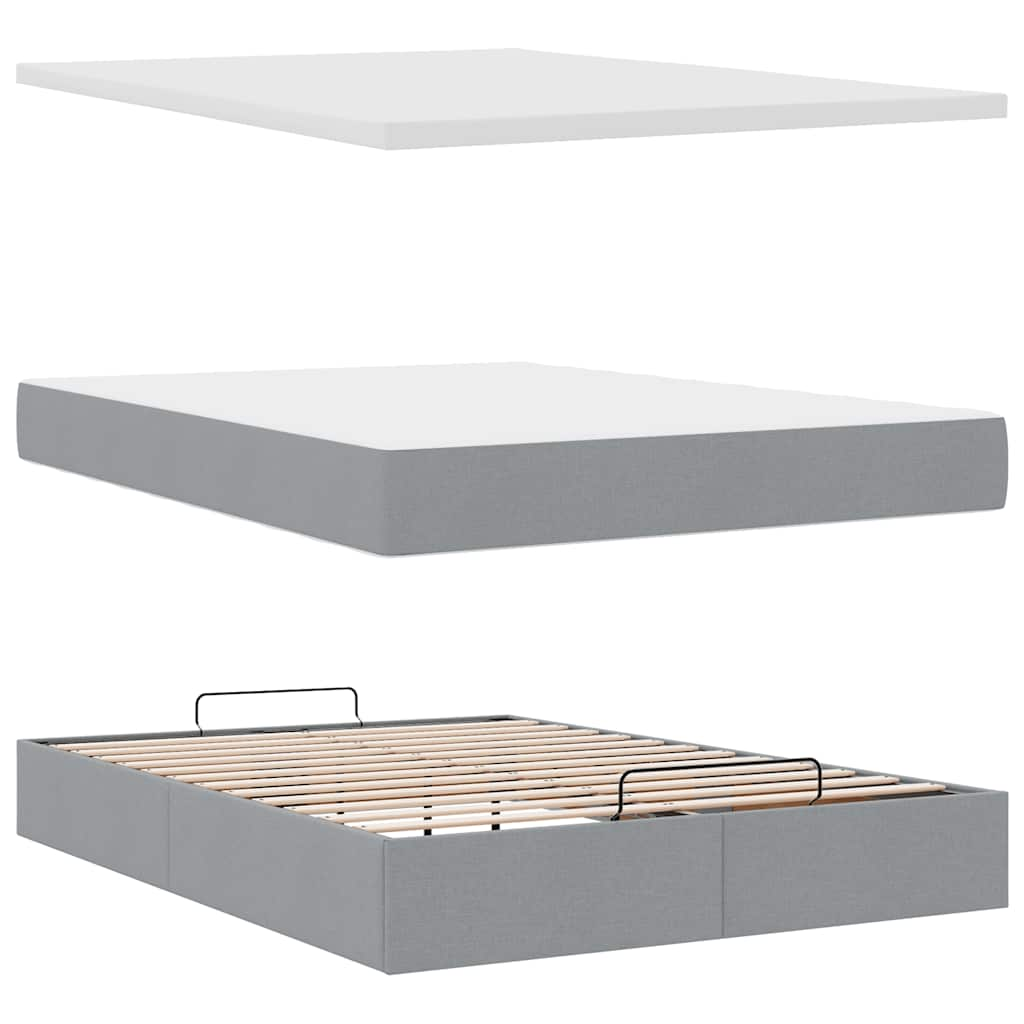 Lit ottoman avec matelas gris clair 140x190 cm tissu