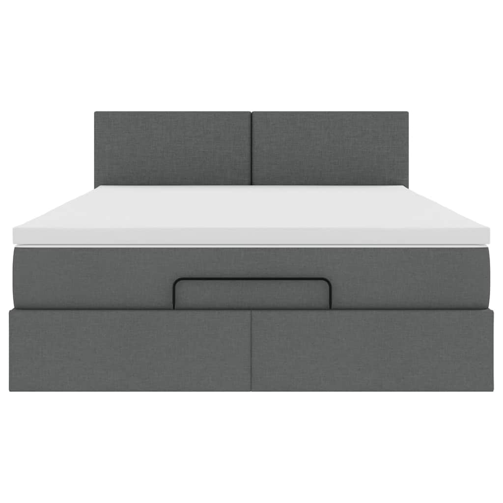 Lit ottoman avec matelas gris foncé 140x190 cm tissu