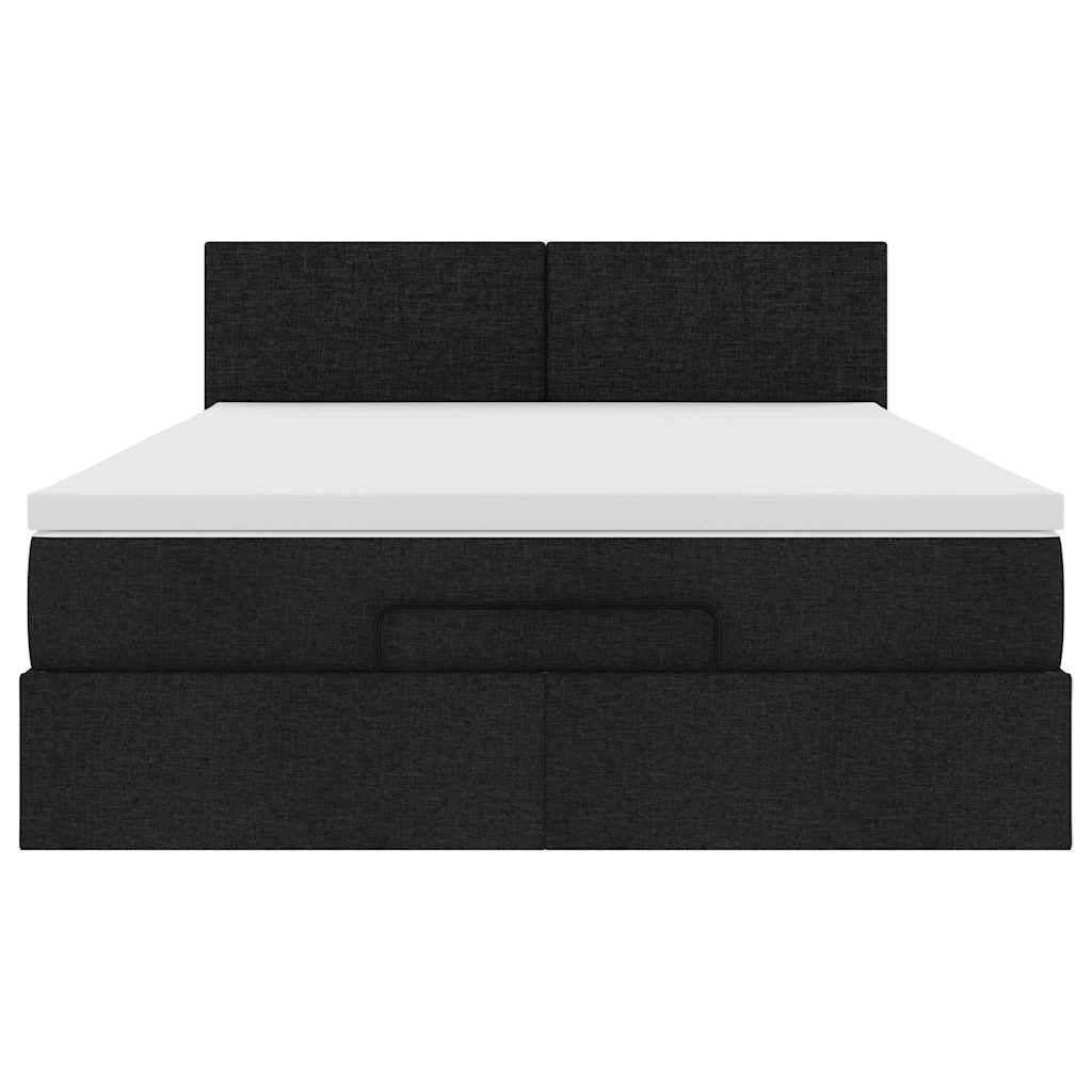 Lit ottoman avec matelas noir 140x190 cm tissu