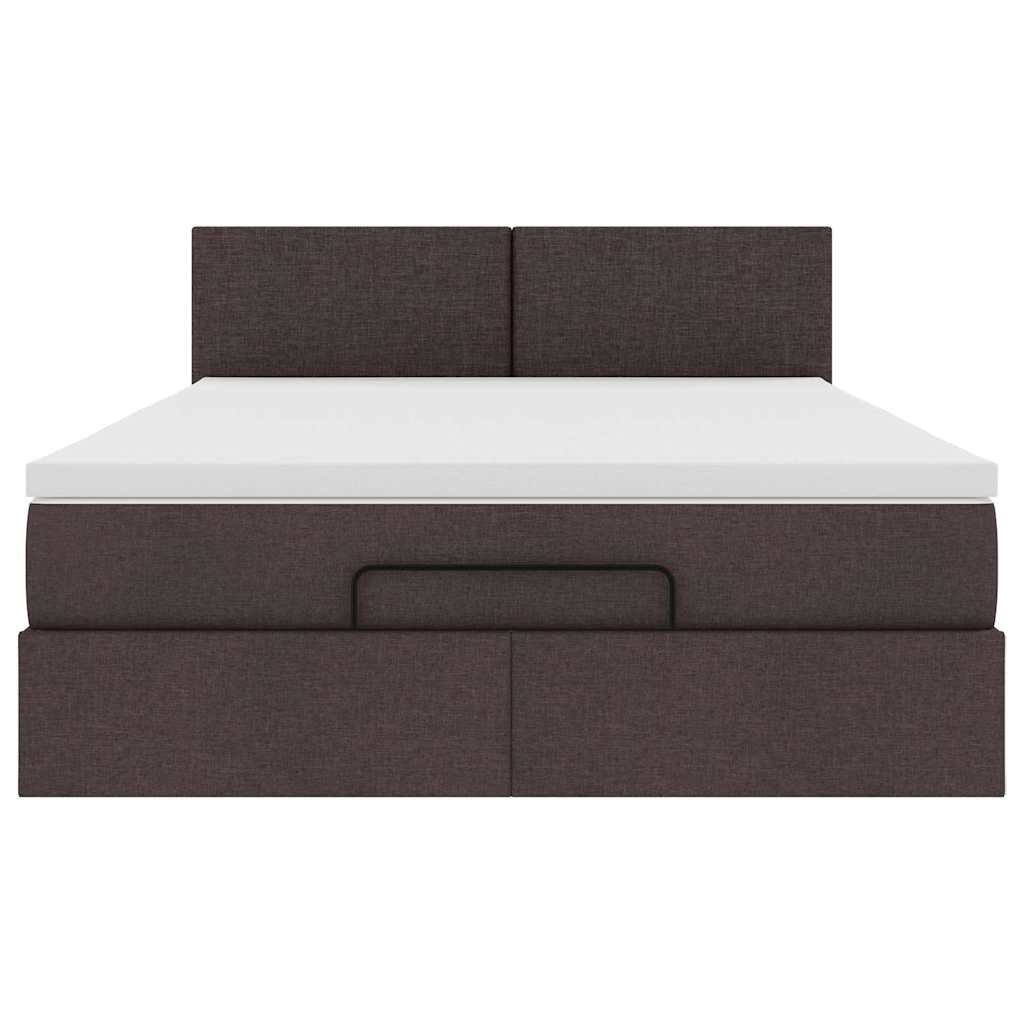 Lit ottoman avec matelas marron foncé 140x190 cm tissu