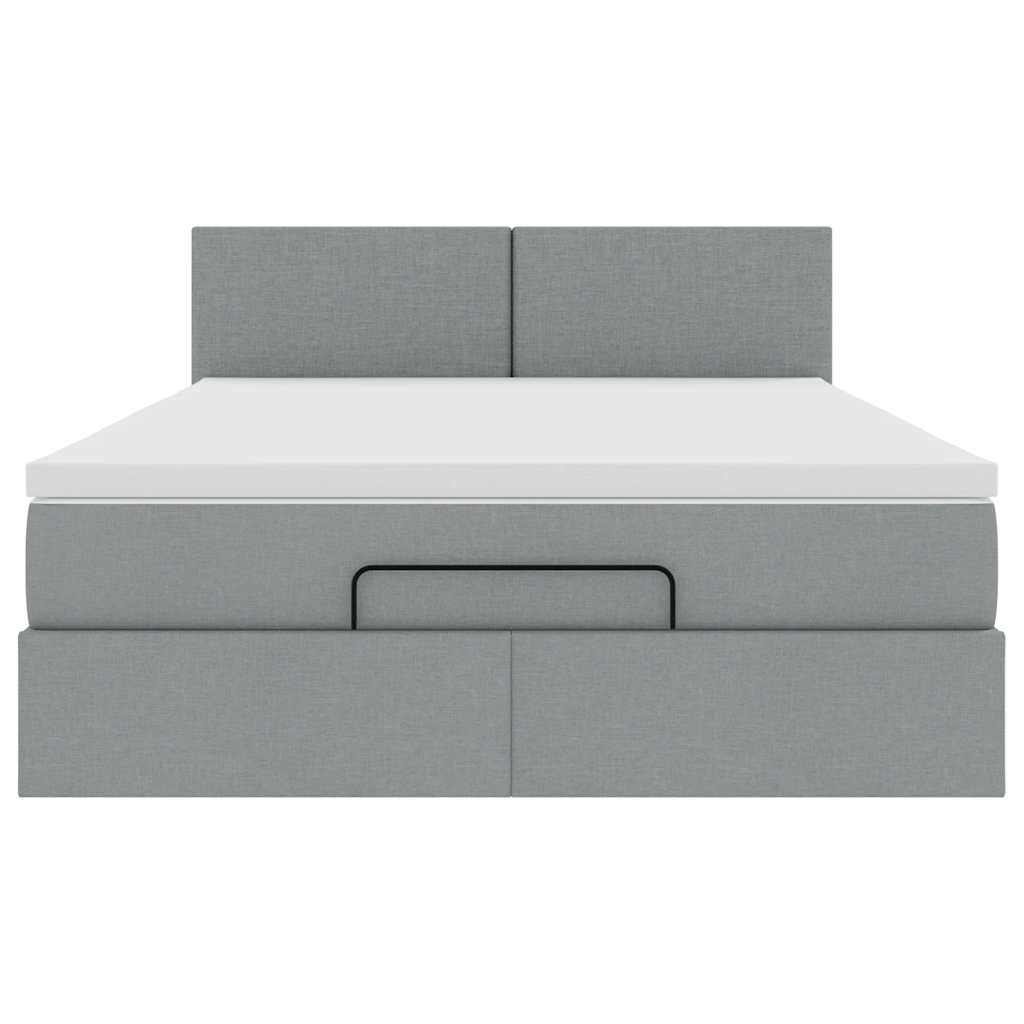 Cadre de lit ottoman et matelas gris clair 140x200 cm tissu