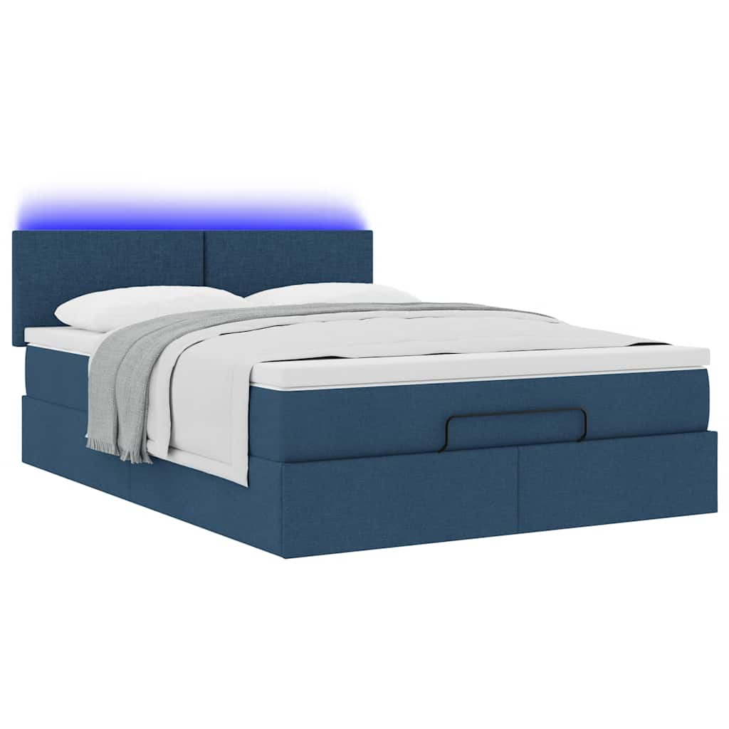 Ottoman bed frame with blue mattress 140x200 cm fabric