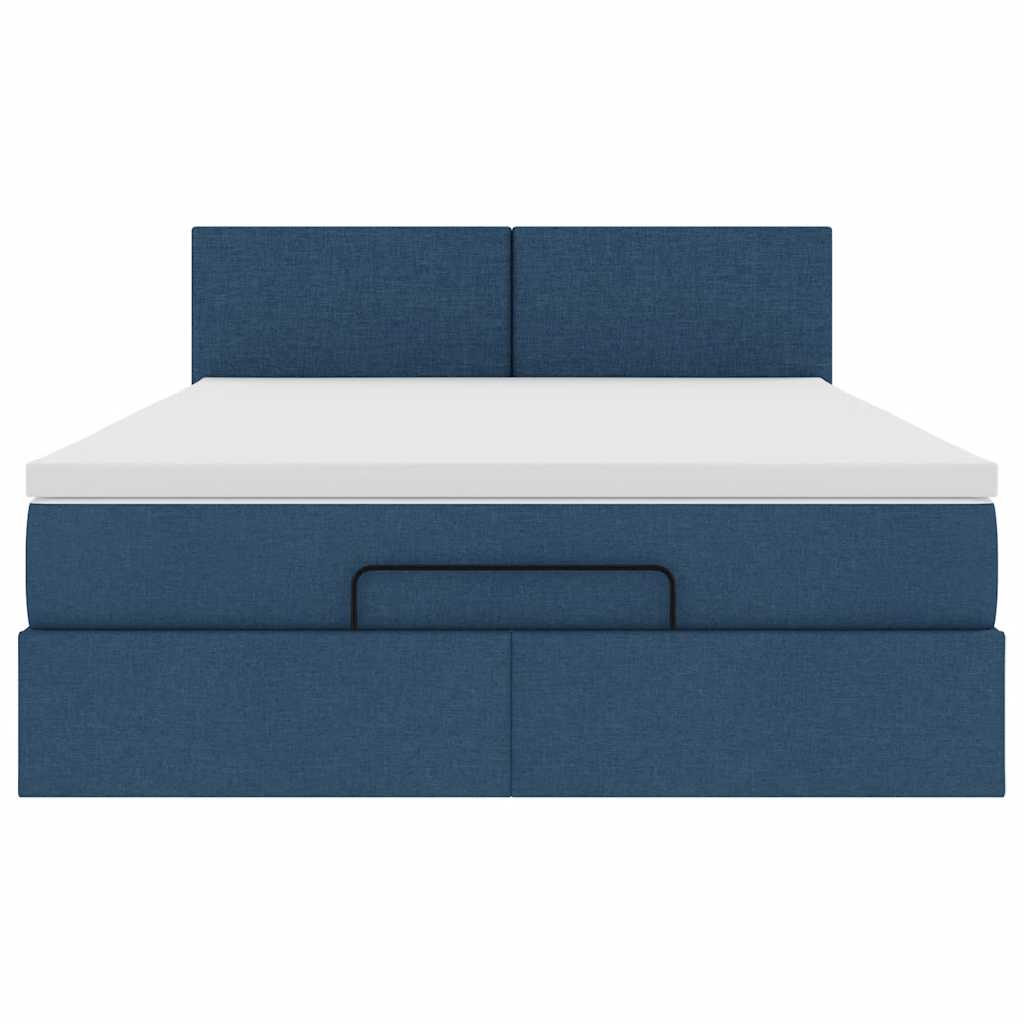 Ottoman bed frame with blue mattress 140x200 cm fabric