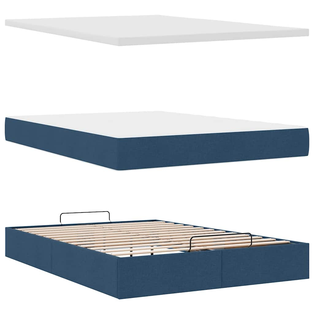 Ottoman bed frame with blue mattress 140x200 cm fabric