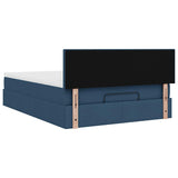 Ottoman bed frame with blue mattress 140x200 cm fabric