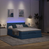 Ottoman bed frame with blue mattress 140x200 cm fabric