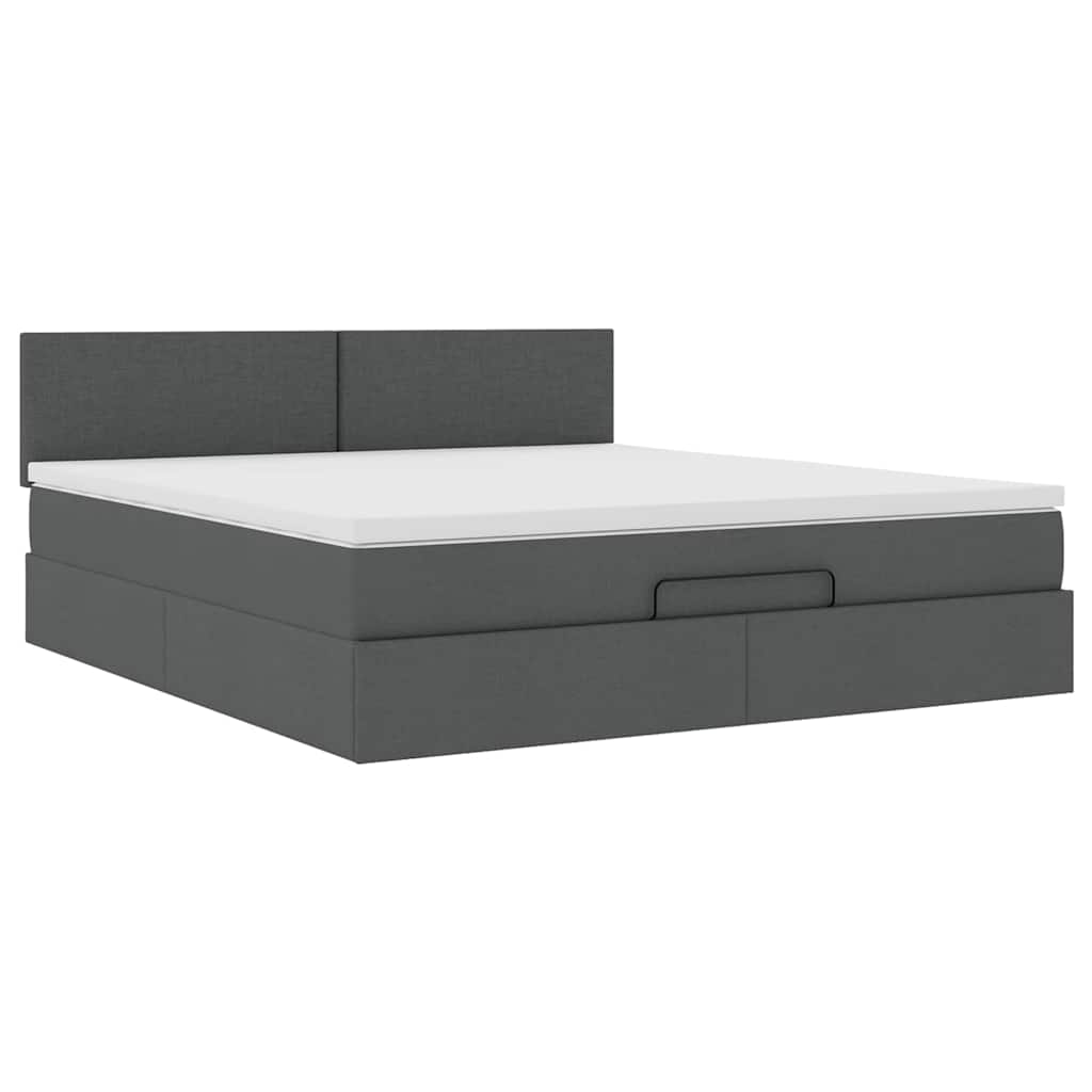 Cadre de lit ottoman avec matelas gris foncé 160x200cm tissu