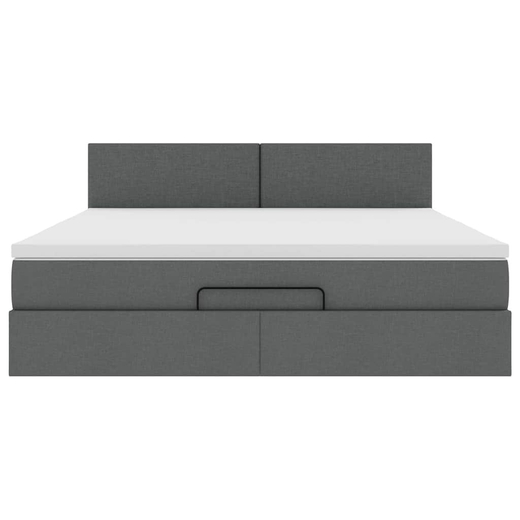 Cadre de lit ottoman avec matelas gris foncé 160x200cm tissu