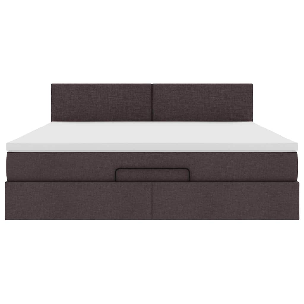 Cadre de lit ottoman avec matelas marron foncé 160x200 cm tissu