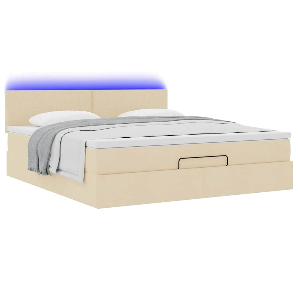 Cadre de lit ottoman avec matelas crème 160x200 cm tissu