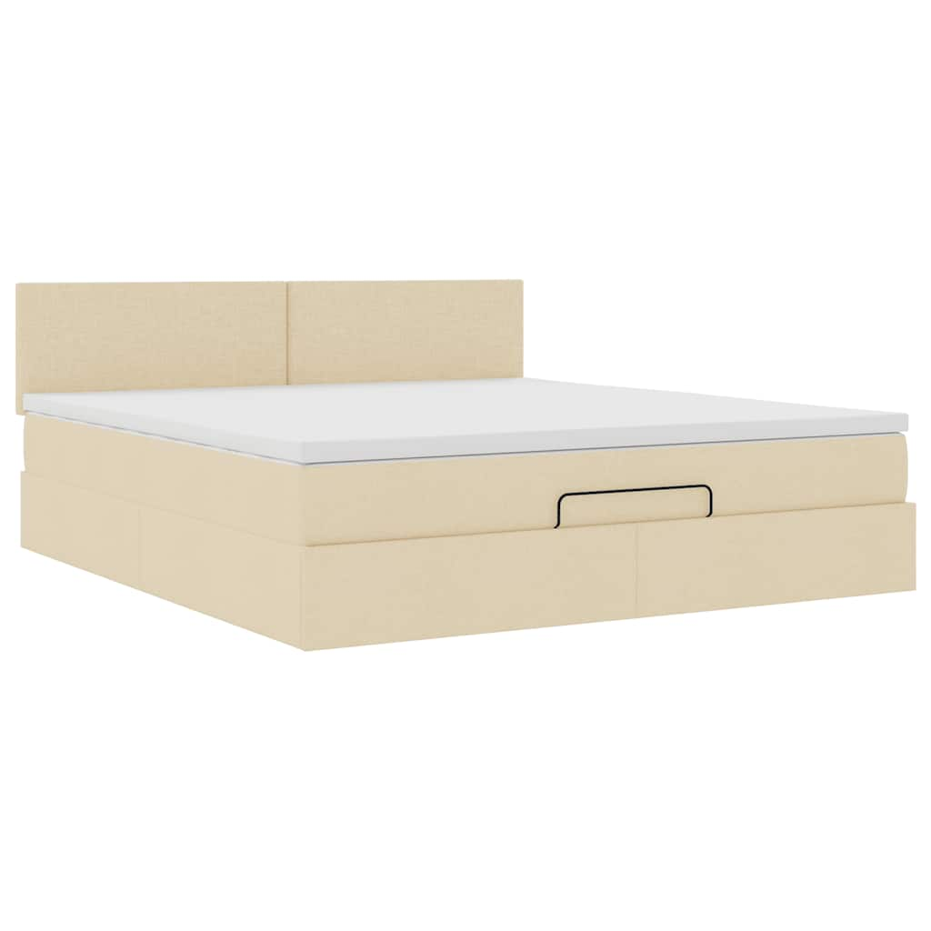 Cadre de lit ottoman avec matelas crème 160x200 cm tissu