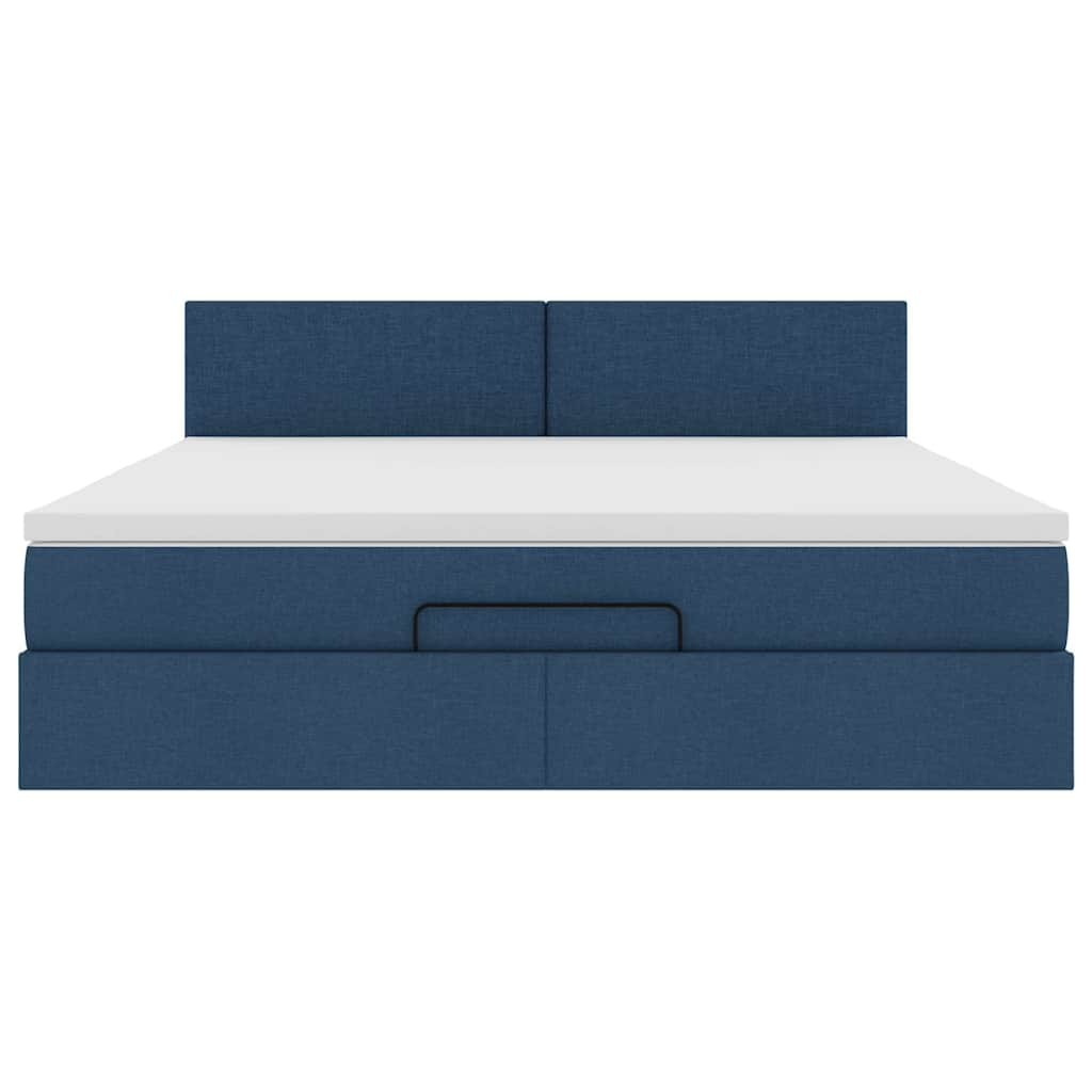 Cadre de lit ottoman avec matelas bleu 160x200 cm tissu