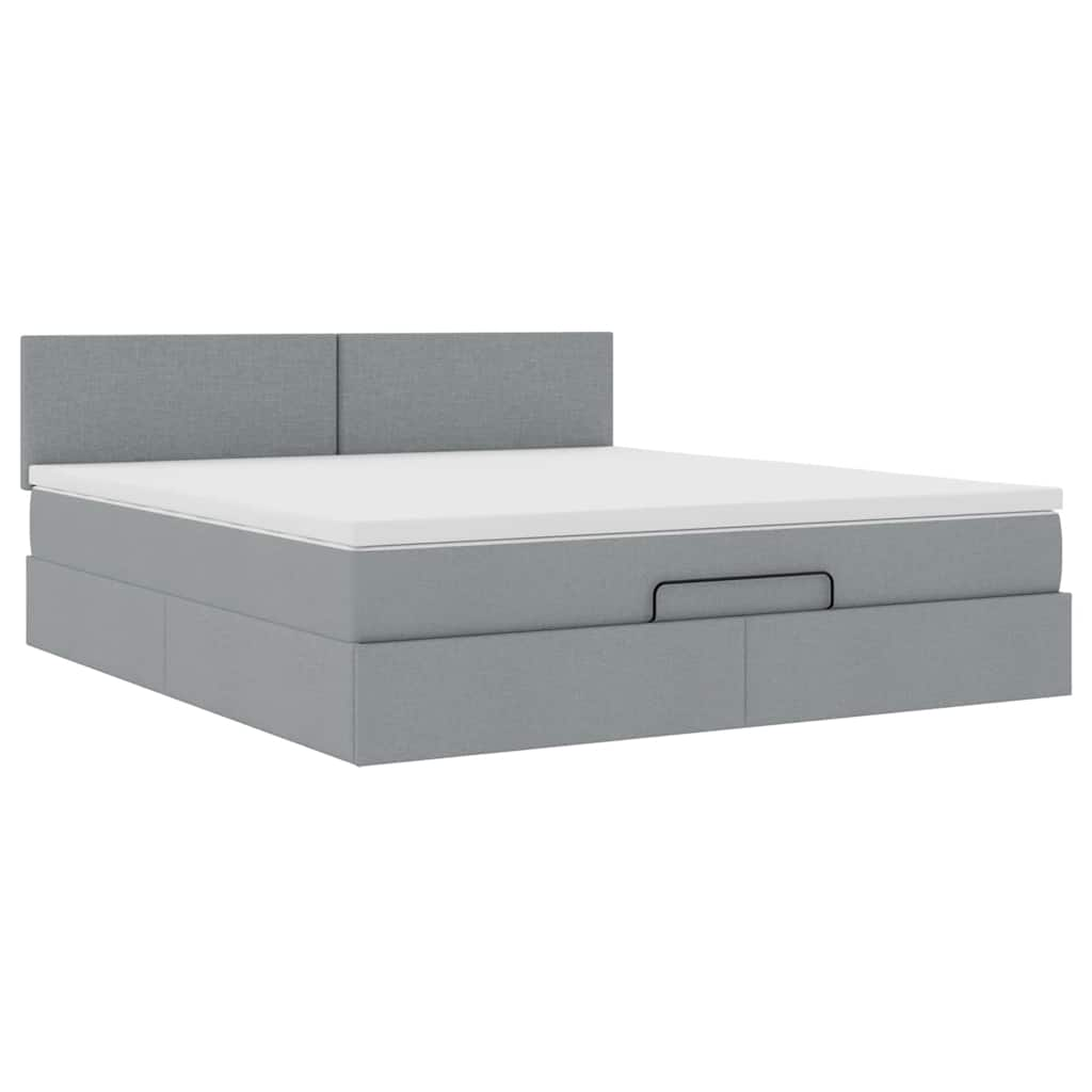 Cadre de lit ottoman et matelas gris clair 180x200 cm tissu