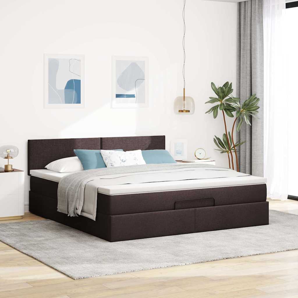 Cadre de lit ottoman avec matelas marron foncé 180x200 cm tissu