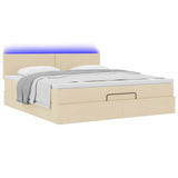 Cadre de lit ottoman avec matelas crème 180x200 cm tissu