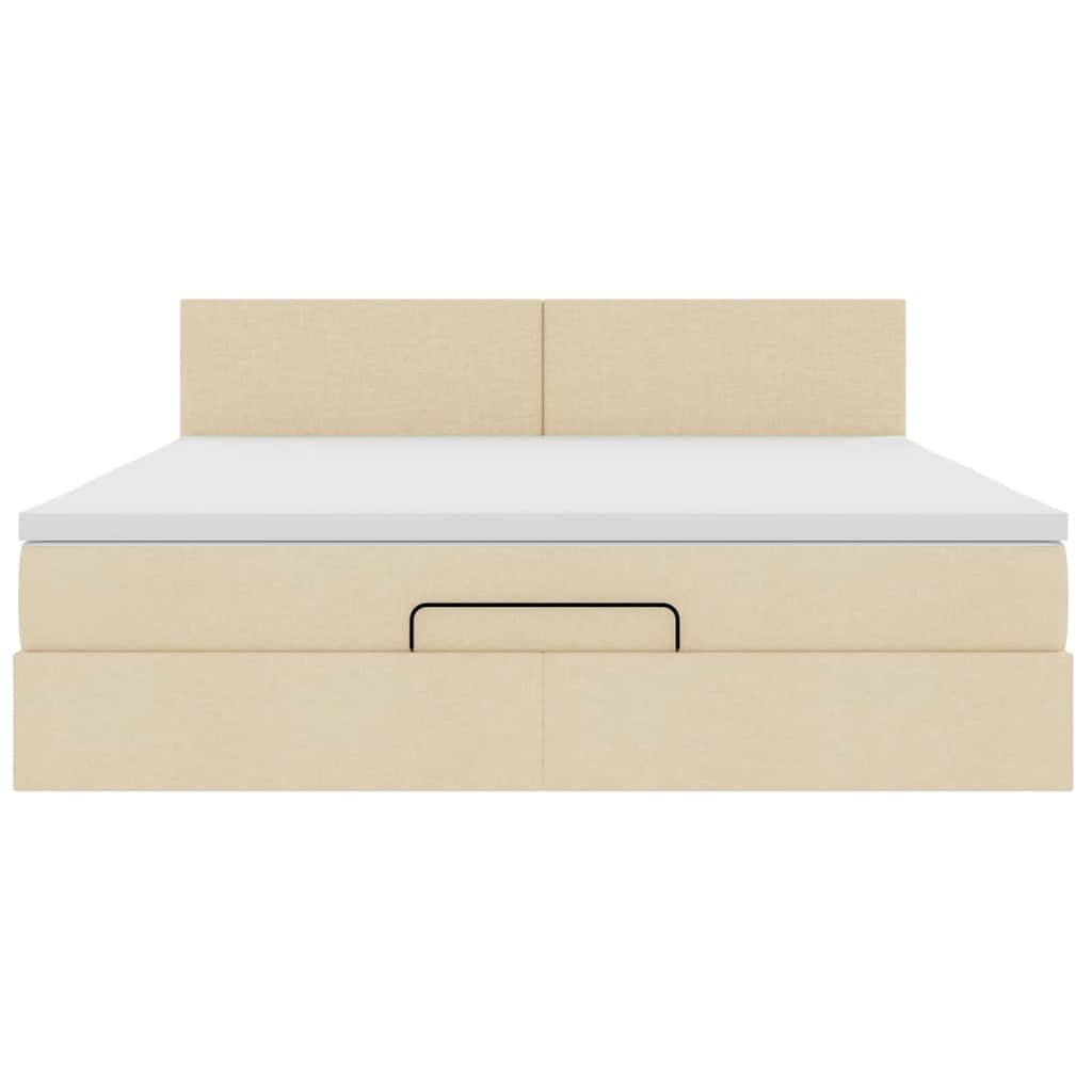 Cadre de lit ottoman avec matelas crème 180x200 cm tissu